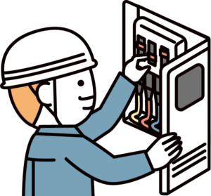 分電盤で点検をする電気工事作業員